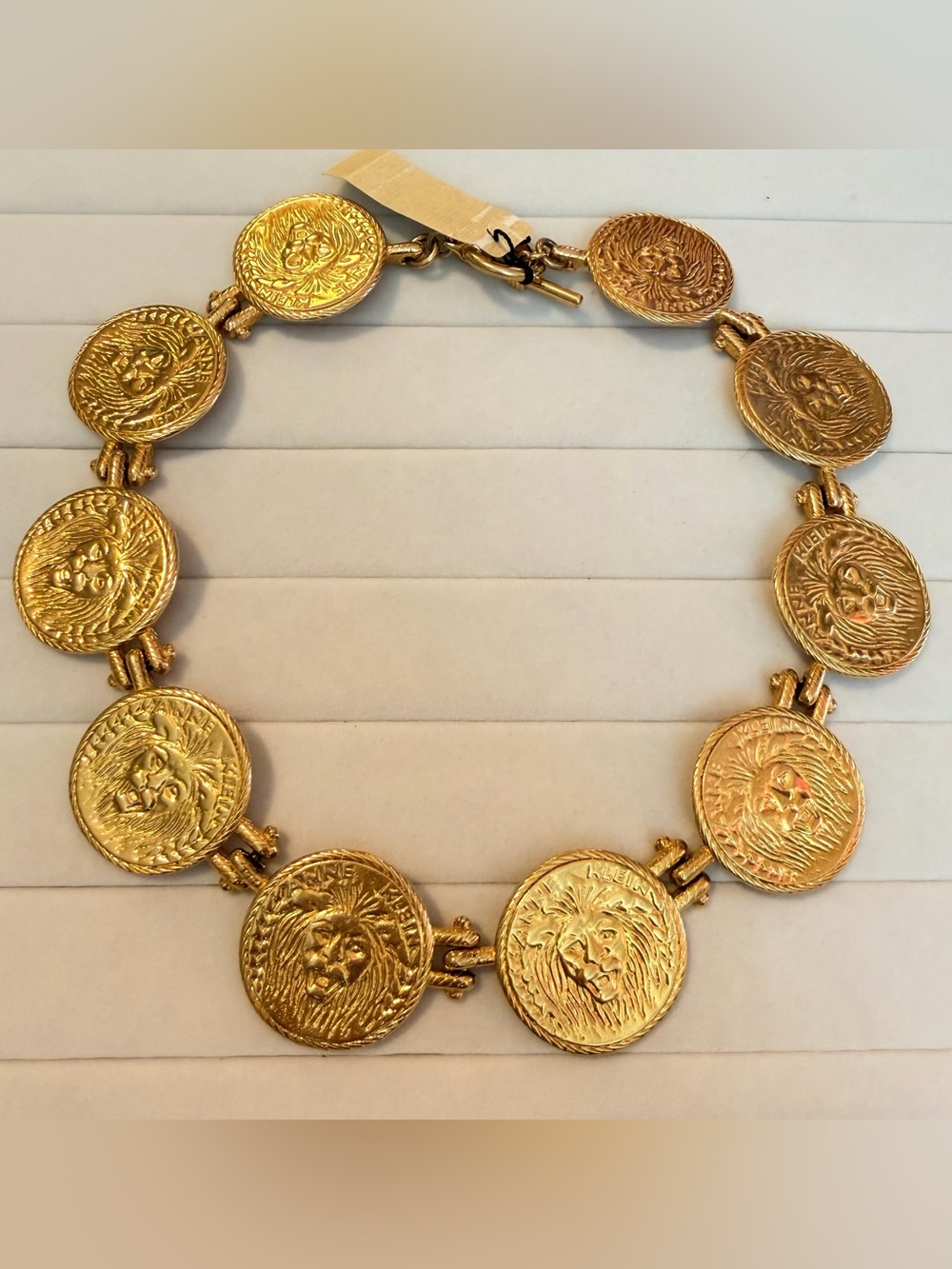 Vintage Anne Klein Gold Tone Lion Medallion Statement Necklace Toggle Clasp NWT - Picture 1 of 13